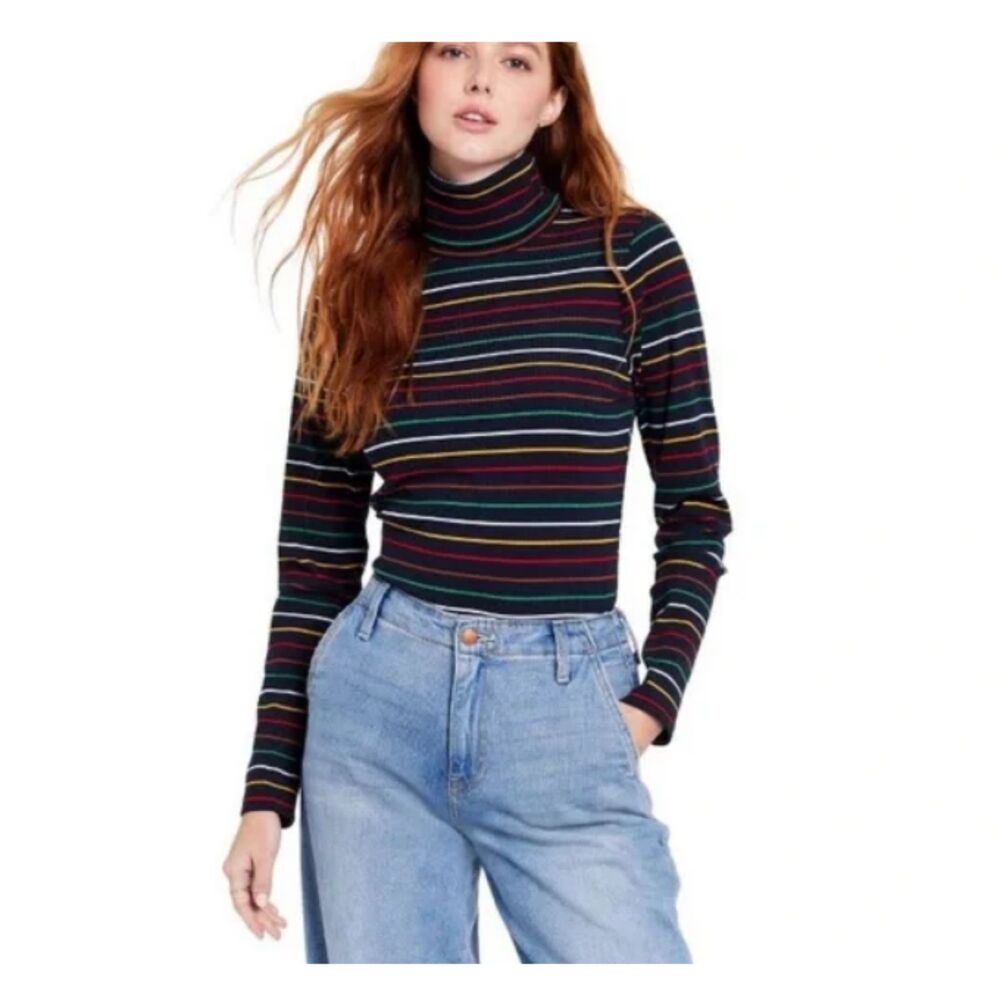 Striped Navy Turtleneck Long-Sleeve Top